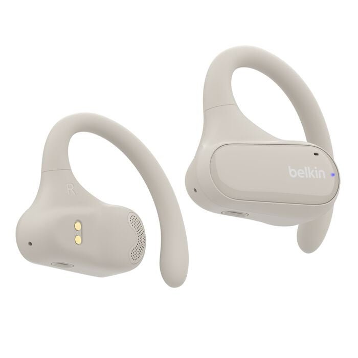 Belkin SoundForm ClearFit New Open-Ear Wireless Earbuds - White (AUC013btSA), Bluetooth 5.3 Pairing, IPX5-Rated, 14.2mm Drivers, 2 Years Warranty