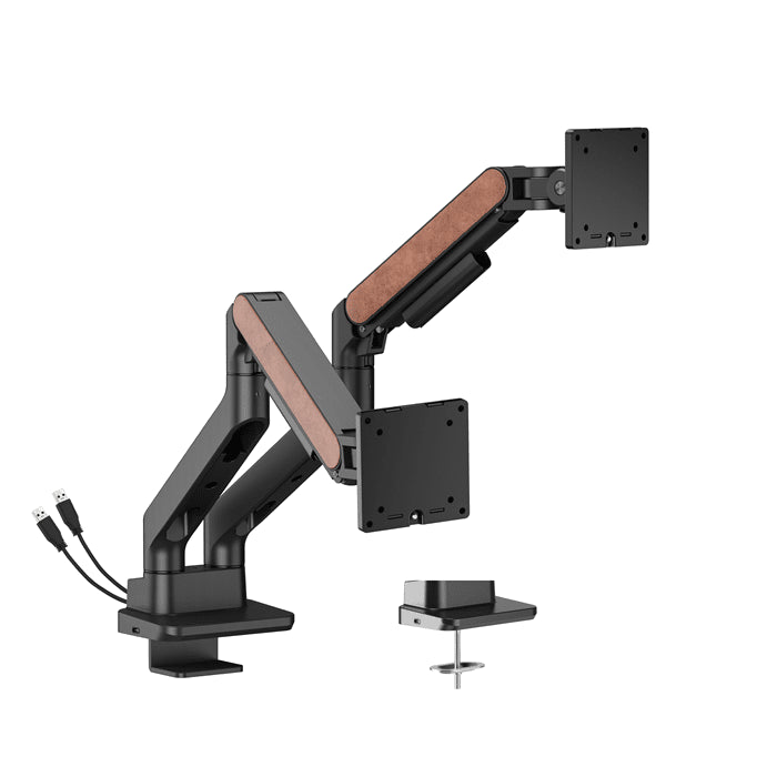 Brateck LDT81N-C024UC Fusion Heavy-Duty Gas Spring Dual Monitor Arm with USB-A/USB-C Ports For most 17'~35' Monitors, Fine Texture Black(New)
