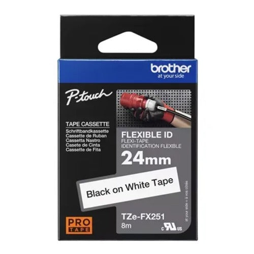 Brother 24mm Black on White FlexibleTZE Tape COB-TZE-FX251