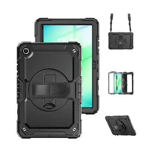USP Rugged Samsung Galaxy A11+/Tab A9+ (11') Case Black - Built-in-Kickstand, Adjustable Hand Strap, Shoulder Strap, DropProof, 3 Year Warranty