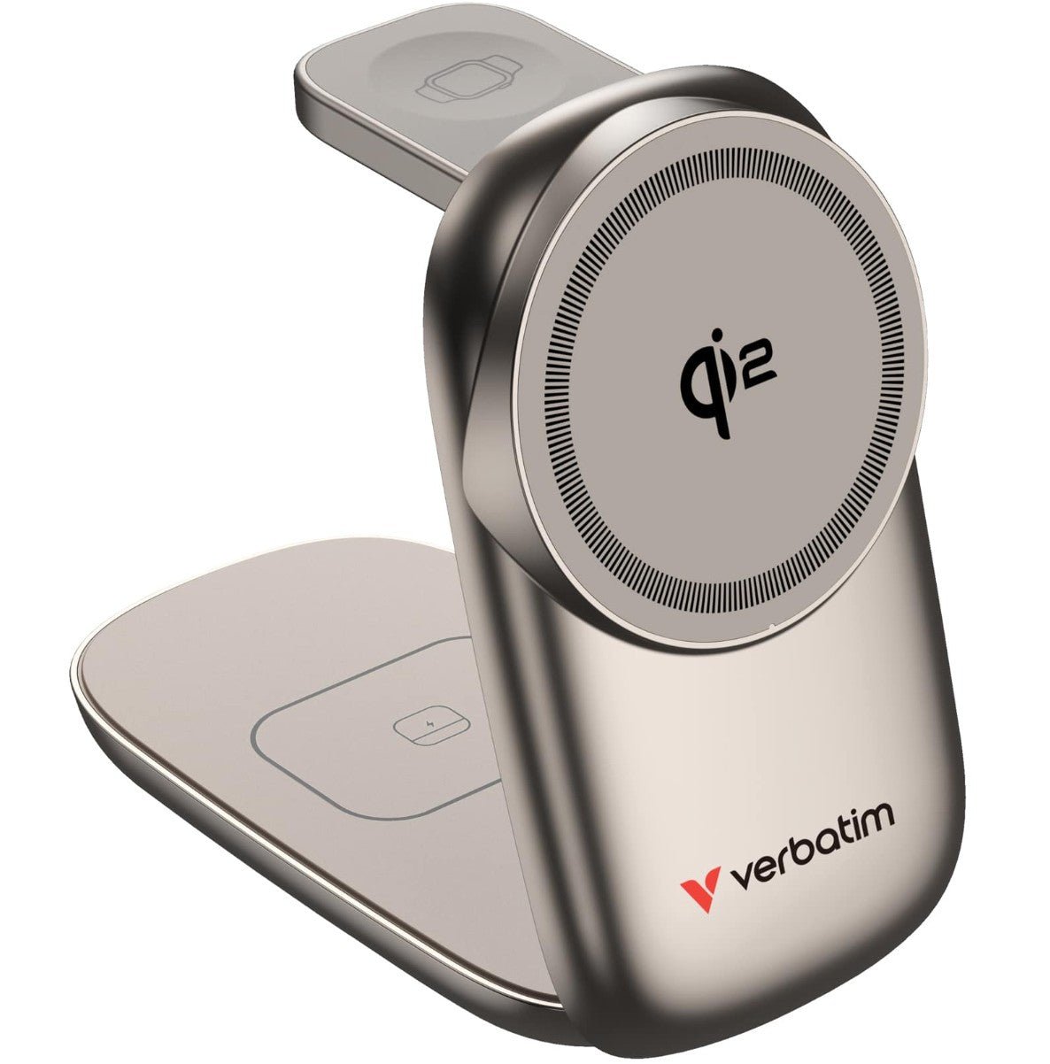 Verbatim 3 in 1 Wireless Docking Qi2 Certified, Magnetic Wireless Charging. 2.5W/5W/15W
