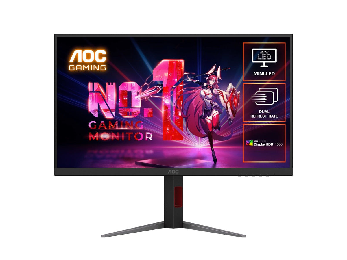 AOC 27' Mini-LED Gaming Monitor – 4K@160Hz / FHD@320Hz, 1ms GtG, 1152-zone Mini-LED, VESA mount, 1.07B colors, Delta E<2, HDMI 2.1, DP 1.4, USB hub