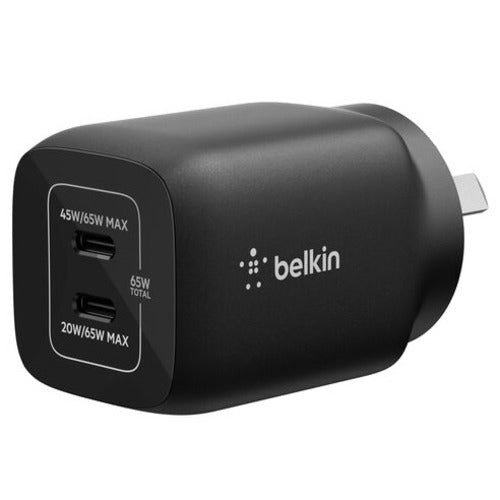 Belkin Gaming Dual USB-C Wall Charger 65W (45W + 20W) For Nintendo Switch 2 - Black (ENA007auBK), Compact, Travel-Friendly, 2 Years Warranty