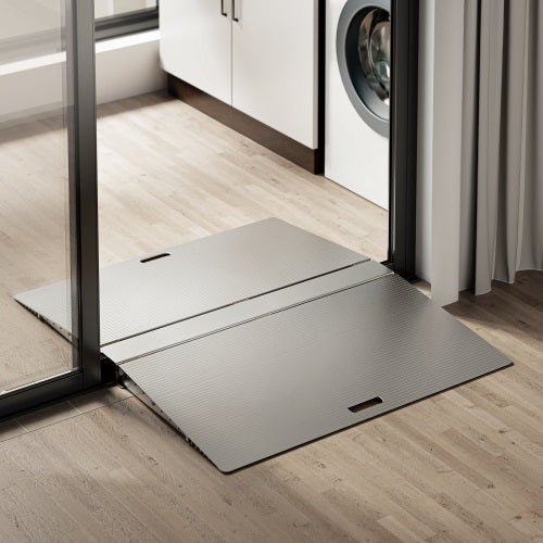 Brateck Two-Sided Aluminum Wheelchair Threshold Ramp, Silver Color, 1114x920x60mm, Weight Capacity 300kg (LS)