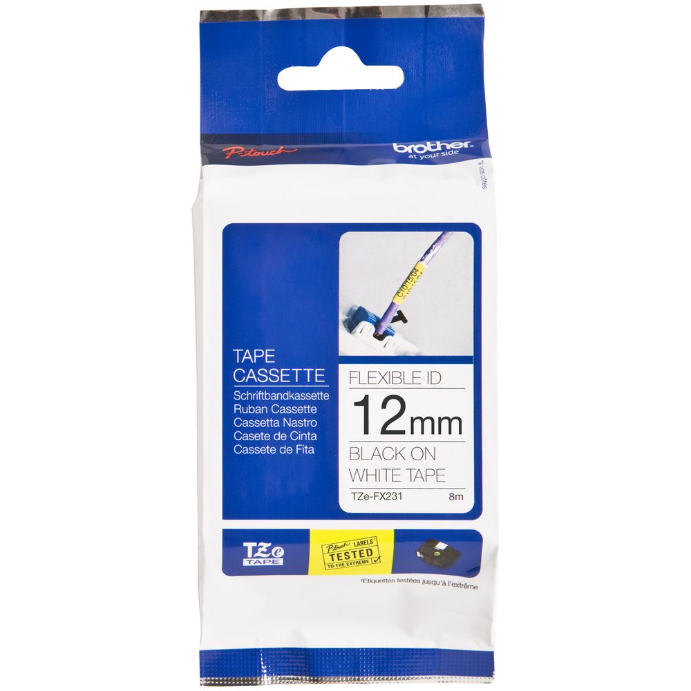 Brother TZE 12mm Black on White Flexible TZE Tape COB-TZE-FX231