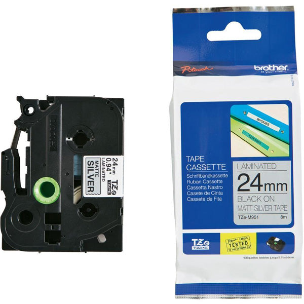 Brother MATT 24mm Black on Silver MATT TZE Tape COB-TZE-M951