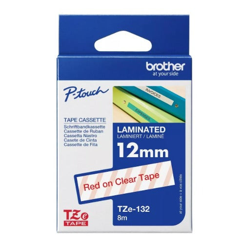 Brother 12MM TZE-132 12MM RED ON CLEAR TZE TAPE COB-TZE-132