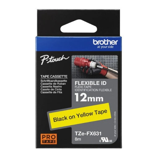 Brother FX631 TZE-FX631 12MM BLACK ON YELLOW FLEXIBLE TZE TAPE COB-TZE-FX631