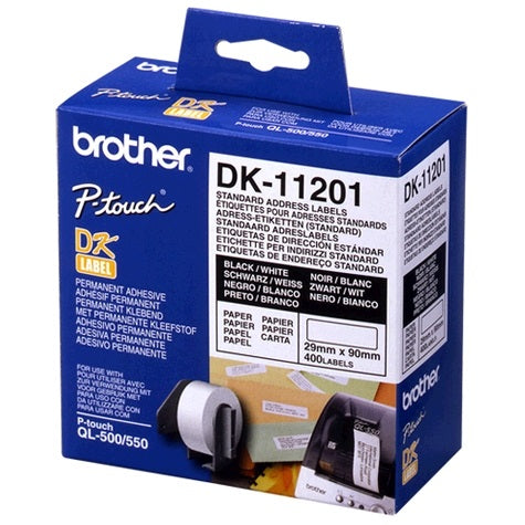 Brother 29MM WHITE STANDARD ADDRESS LABELS, 29MM X 90MM 400 LABELS PER ROLL Brother White Standa CODK11201