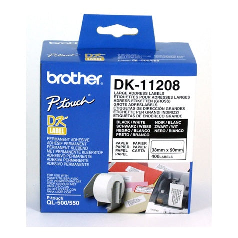 Brother White StandardLarge Address Label 38mmX90mm, 400 per roll CODK11208