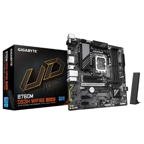 Gigabyte B760M DS3H WIFI6E GEN5 Intel LGA 1700 mATX Motherboard, 4x DDR5 ~256GB, 1x PCI-E x16, 2x M.2, 4x SATA, 5x USB 3.2, 6x USB 2.0