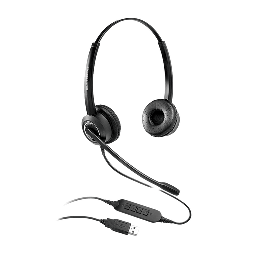 Grandstream GUV3000 Dual Ear USB Headset, Noise Canceling Microphone, HD Audio, 2m USB Cable, Suits Teams, Zoom, 3CX, Inline Controls