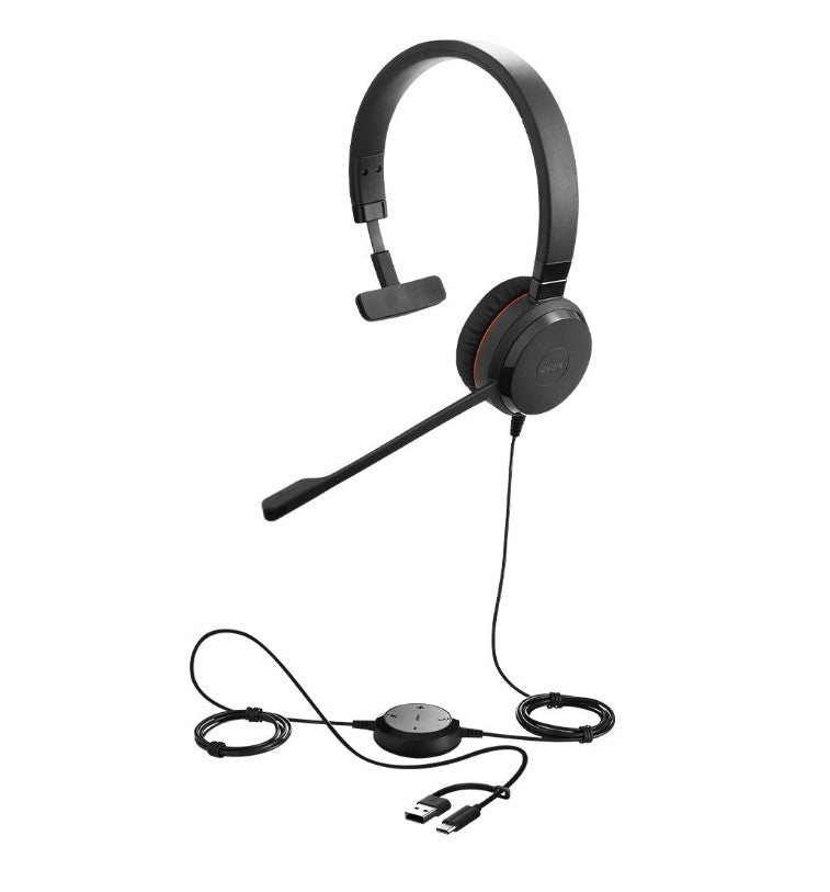 Jabra Evolve 30 II, USB C/A Mono MS Headset, Great calls and music, Plug-and-play connectivity, Manage calls easily, Flexible connectivity via 3.5 mm