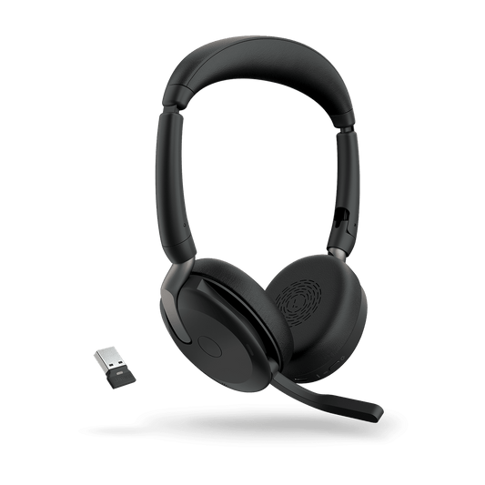 Jabra Evolve2 65 Flex UC Stereo Bluetooth Headset, Link380a USB-A Dongle Included, Foldable Design, 2Yr Warranty, 30m Wireless Range, 20 hours battery