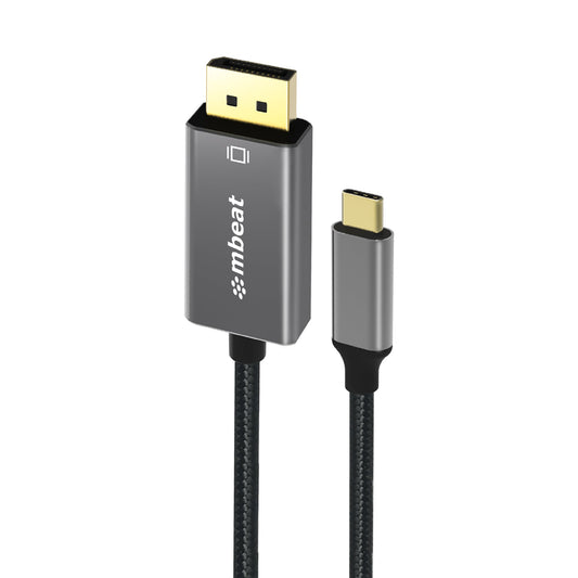mbeat® Tough Link 1.8m 4K USB-C to Display Port Cable - Converts USB-C to DisplayPort,4K@60Hz (3840×2160), Gold Plated, Aluminium, Nylon Braided Cable