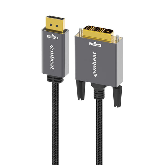 mbeat® Tough Link 1.8m DisplayPort to DVI-D Cable Effortless plug and play Resolutions up to 1080p/60Hz (1920×1080) Package Weight: 164g