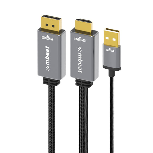 mbeat® Tough Link 1.8m HDMI to DisplayPort Cable with USB Power 4K@60Hz (3840×2160), 1440p@120Hz, 1080p@120Hz Package Weight: 150g