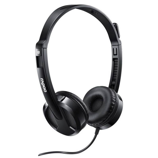 RAPOO H100 Wired Stereo Headsets - HD Voice Rotary Microphone Volume Adjustment 3.5mm Headphones with Audio split adapter cable.
