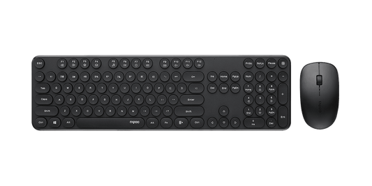 RAPOO Wireless Stylish, Spill-Resistant, Retro Style Round Key, 1000DPI, 2.4G Connection, 10M Range, Nano Receiver, Optical Mouse & Keyboard Black