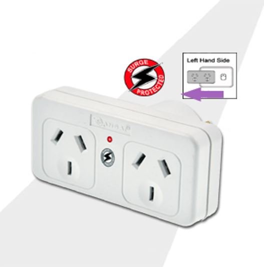 Sansai Surged Protected Double Adaptor Left Side Active Indicator 10A 240V AC