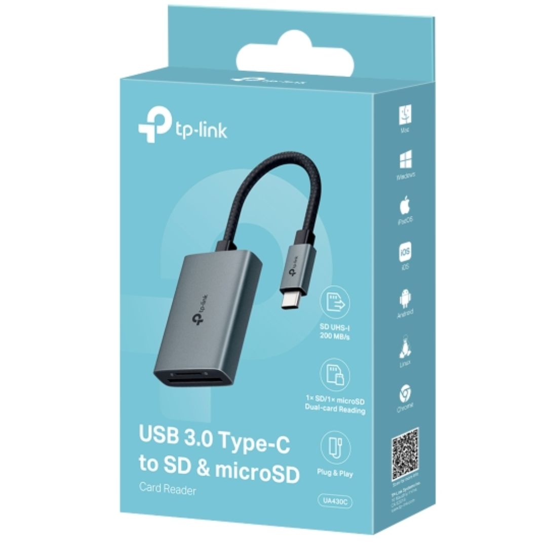 TP-LINK UA430C UA430C USB 3.0 Type-C to SD & microSD 3.0 Card Reader, support SD，SDHC、SDXC，microSD、microSDHC、microSDXC cards