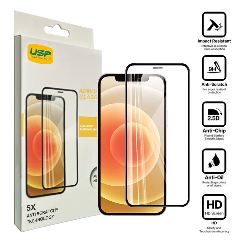 USP Apple iPhone 17e / iPhone 16e / iPhone 14 / iPhone 13 Pro / iPhone 13 (6.1') Armor Glass Full Cover Screen Protector - 5 Years Warranty
