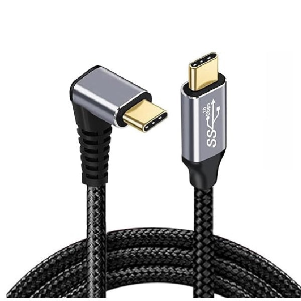 USP Braided USB-C to USB-C Right Angle Cable (1M) - Black, 100W Power, Support 10Gbps Data Speed, Reversible Design,5 Years Warranty