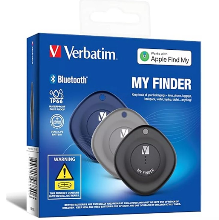 Verbatim IP66 66929 Bluetooth Tracker My Finder Triple Pack - Black, Navy, Grey, IP66, IOS Iphone, Ipad, Macbook, Long Life,