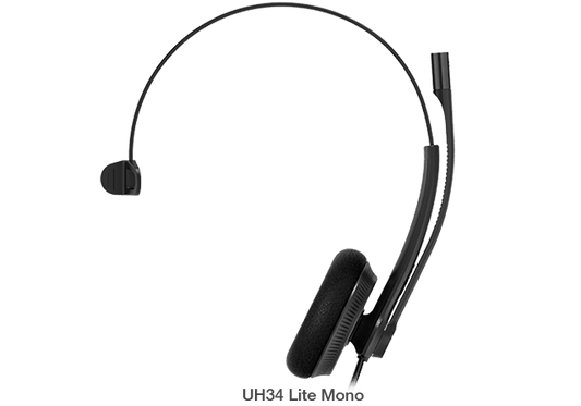 Yealink UH34 Lite Mono Teams USB Headset, Lightweight, All Day Wearing Comfort, Ear Wideband Noise Cancelling Microphone, Foamy Ear Cushions, USB-A