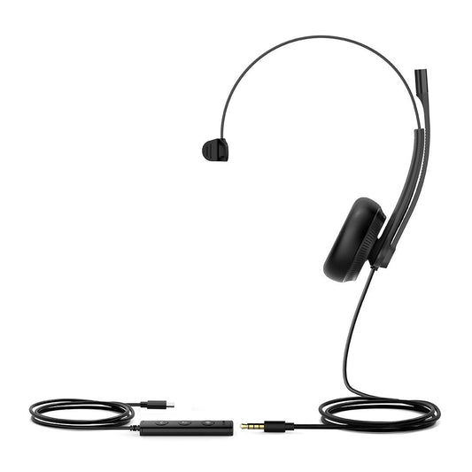 Yealink UH34 Special Edition Mono UC USB Headset, USB-C 3.5mm, Audio Clarity, Noise Cancelling Microphone, Leather Ear Cushions, YHC20 Controller